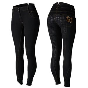 HORZE JESSI-LYN DENIM SILICONE FULL SEAT BREECHES BLACK 