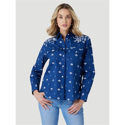 CHEMISE WRANGLER FEMME RETRO BLEU / BLANC GR:MEDIUM