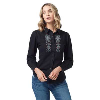 CHEMISE WRANGLER FEMME NOIR AVEC BRODERIE XLARGE