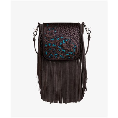 MONTANA WEST LEATHER / FLOWER FRINGE CROSSBODY COFFEE / TURQUOISE