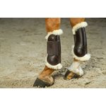 LEATHER SHEEPSKIN TENDON BOOTS DY'ON VELCRO BROWN SZ 2 COB