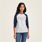 YOUTH ARIAT VARSITY LS T-SHIRT NAVY / HEATHER GREY GR.XL / 14