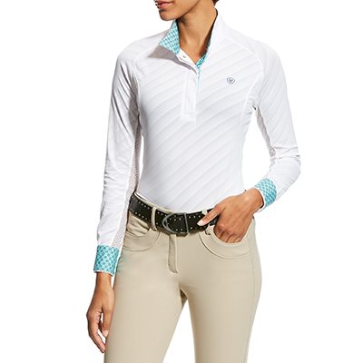 CHEMISE ARIAT MARQUIS SHOW TOP BLANC COLLET TURQUOISE XLARGE