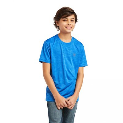 BOYS ARIAT CHARGER SHIELD SS TEE CERULEAN BLUE SMALL