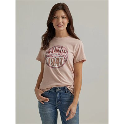 WRANGLER WOMAN T SHIRT LIVE FREE 1947 DUSTY ROSE XSMALL