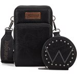 WRANGLER CROSSBODY LEATHER PURSE WITH COIN POUCH BLACK