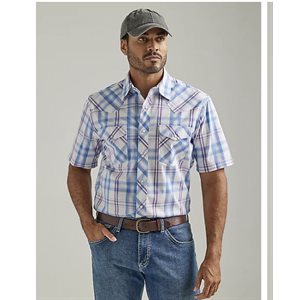 CHEMISE WRANGLER HOMME 20X MANCHE COURTE BLANC / MAUVE / BLEU