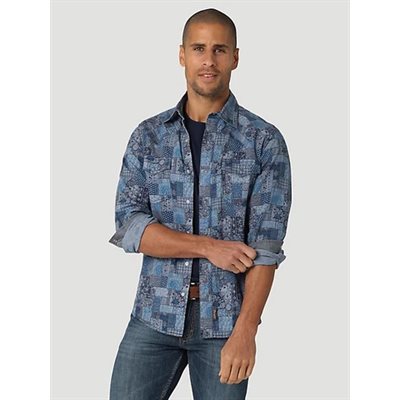 WRANGLER MEN SHIRT RETRO SNAP BLUE / BLUE GR:XLARGE