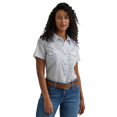 CHEMISE WRANGLER FEMME MC A CARREAU BLEU CIEL GR.L