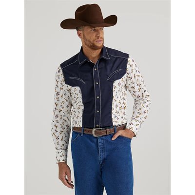 CHEMISE WRANGLER HOMME MARINE / BLANC FLEUR GR.L