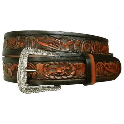 BELT WESTERN BLACK / BURN ORANGE 34