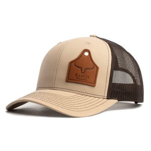 CASQUETTE RANCH BRAND COW TAG BEIGE MESH BRUN PATCH CUIR