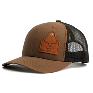 CASQUETTE RANCH BRAND COW TAG BRUN COYOTE MESH NOIR PATCH CUIR