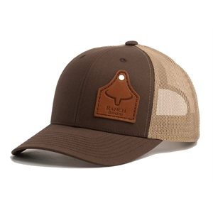 CASQUETTE RANCH BRAND COW TAG BRUN MESH BEIGE PATCH CUIR