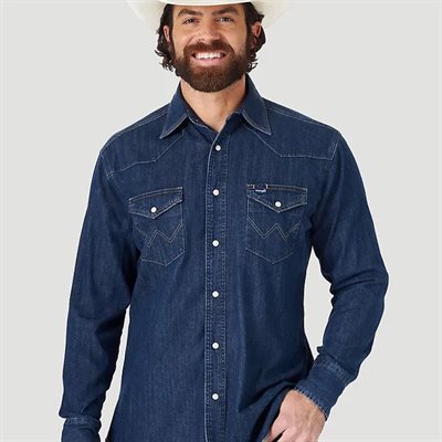 CHEMISE WRANGLER JEANS COWBOY CUT DENIM FONCÉ