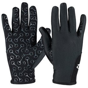 HORZE KIDS RIDING GLOVES WITH SILICON PALM PRINT BLACK