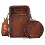 WRANGLER CROSSBODY LEATHER PURSE WITH COIN POUCH BROWN