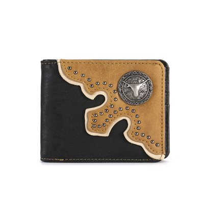 PORTEFEUILLE HOMME EN CUIR MONTANA WEST 3 TONS LONGHORN CONCHO