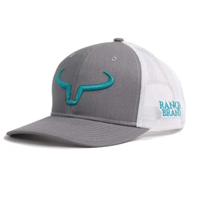 CASQUETTE RANCH BRAND GRIS MESH BLANC LOGO TURQUOISE