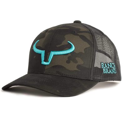 CASQUETTE RANCH BRAND MULTICAM NOIR MESH NOIR LOGO TURQUOISE