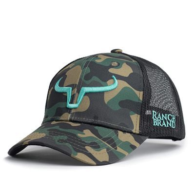 RANCH BRAND CAP PONYTAIL CAMO LOGO TEAL