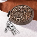 WRANGLER CIRCULAR COIN POUCH FLORAL TOOLED BAG CHARM COFFEE